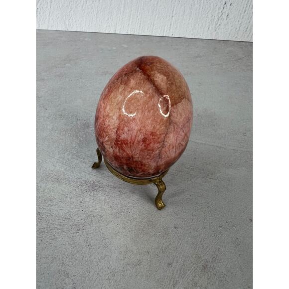 Home Decorative Elegant Table Centerpiece Red Stone Egg with Brass Stand - Picture 3 of 8